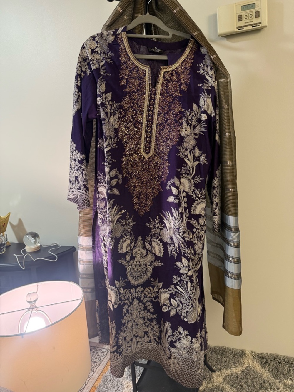 Purple Floral Embroidered Women's Dress